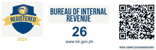 Registered with the Bureau of Internal Revenue (BIR), 2025. Scan the QR code to verify.